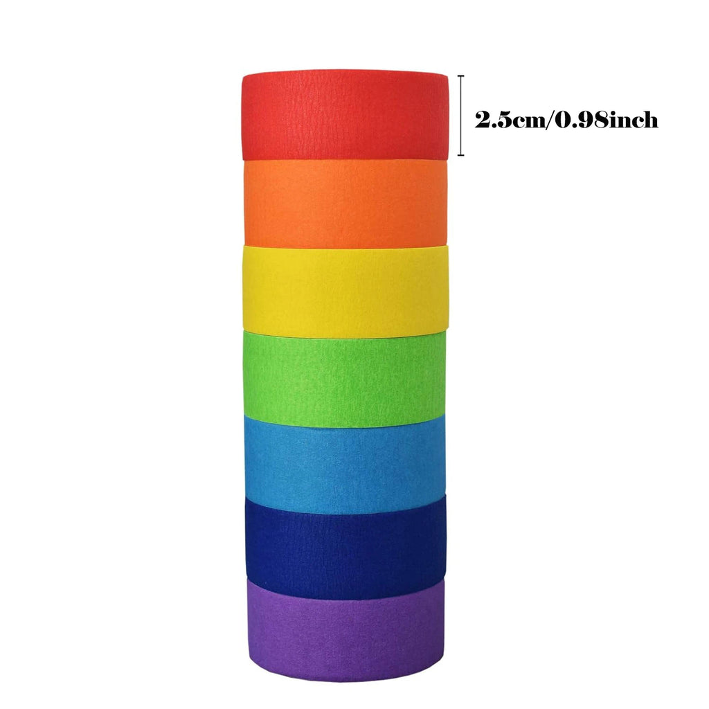 7 Rolls Rainbow Colored Masking Tape Adhesive Painters Textured Paper Roll Stickers Decoration DIY Marker Label Drafting Craft Qme