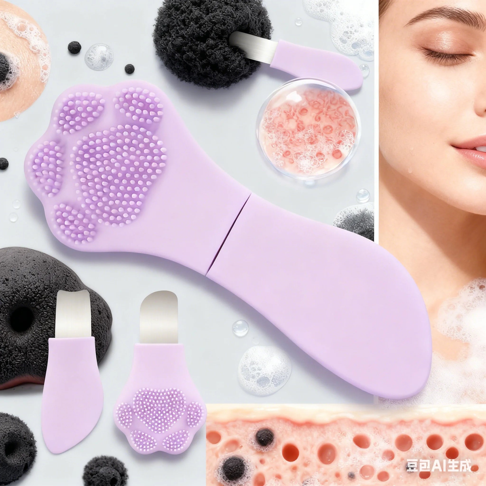 Silicone Cat Paw Acne Blackhead Remover Brush Facial Cleansing Face Qme