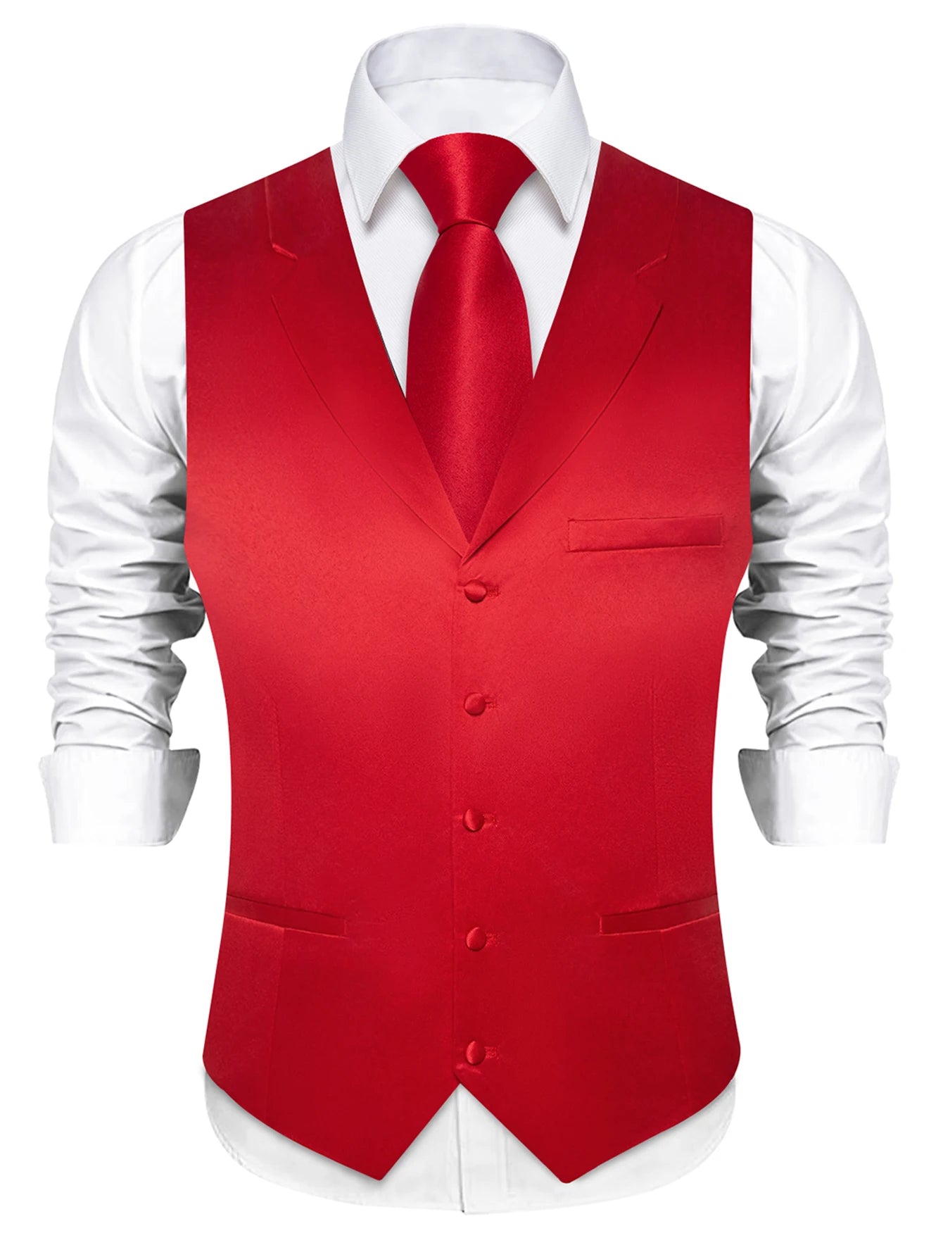 Men's Solid Suit Vest Tie Formal Waistcoat Matching Necktie Satin Qme