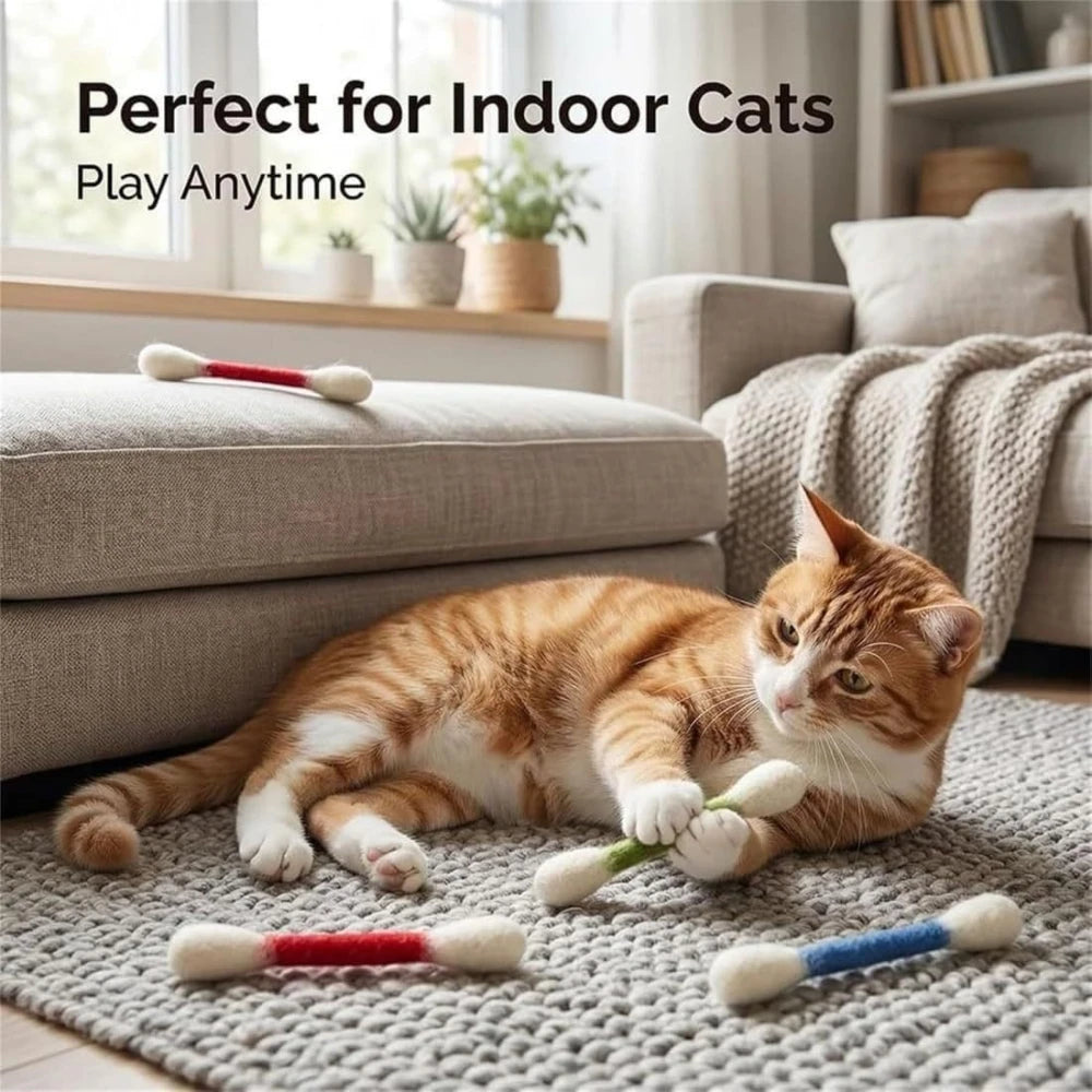 6/12PCS Cotton Swab Shaped Catnip Toy Durable Kitten Teeth Grinding Pet Interactive Chewing Play Accessory Qme