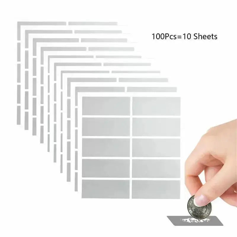 100pcs/ Pack (10 sheets) Rectangle Scratch Off Stickers Labels, 1.9 x 0.6 inch Qme