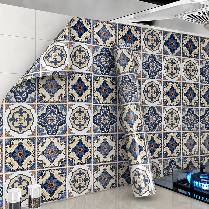 Self‑Adhesive Classic European Tile Kitchen Backsplash Sticker Waterproof High‑Temp Resistant Anti‑Oil Removable Wall Cover Film Qme