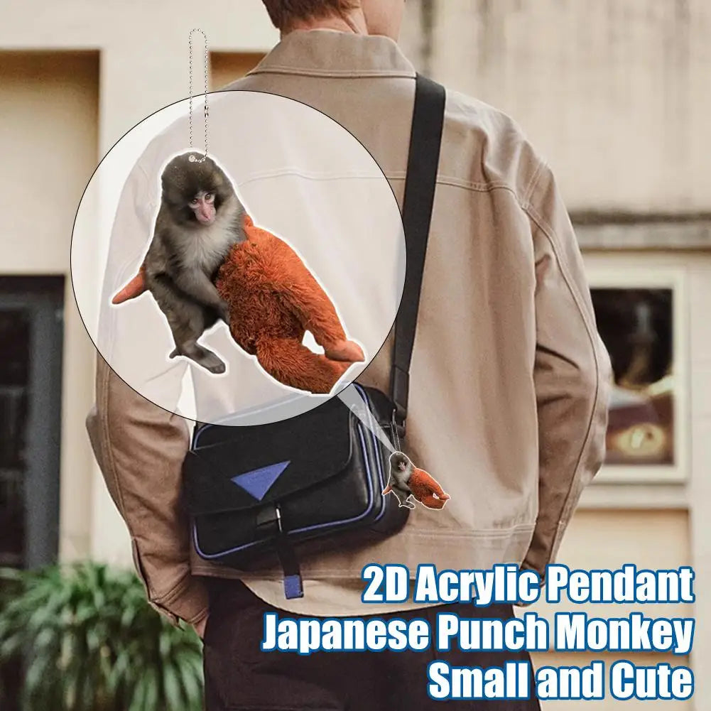2D Protect Punch Monkey Keychain Cute Holding Plush Toy Hanging Qme