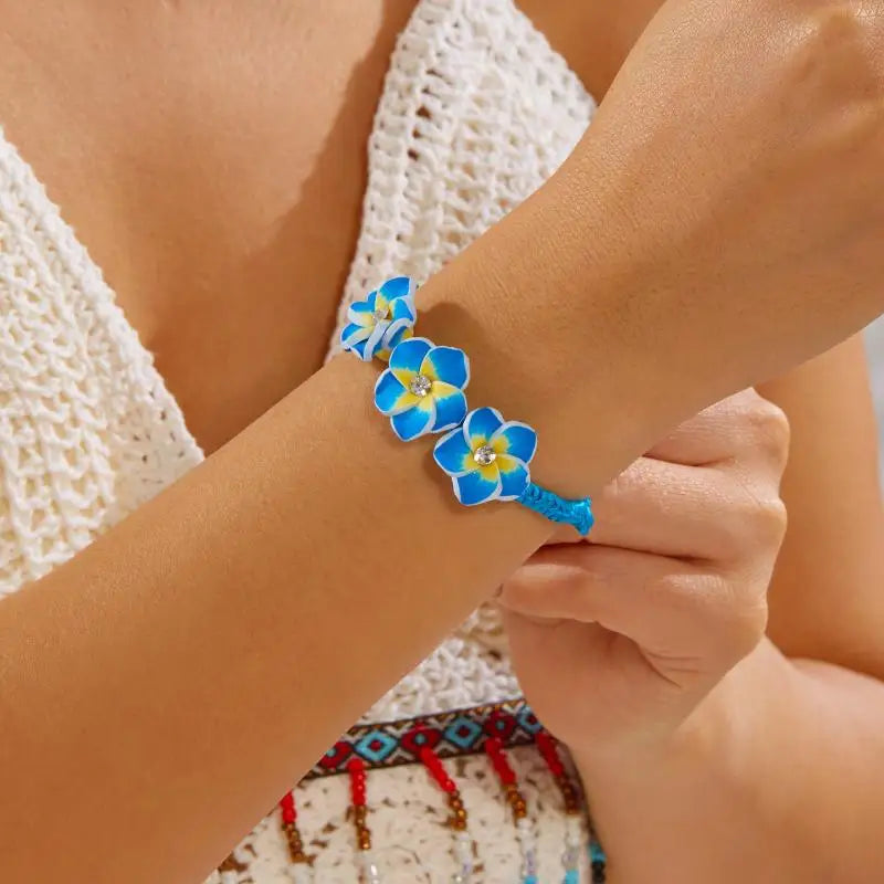 Boho Hawaiian Flower Bracelet Women Beaded Braid Rope Bangle Summer Qme A7