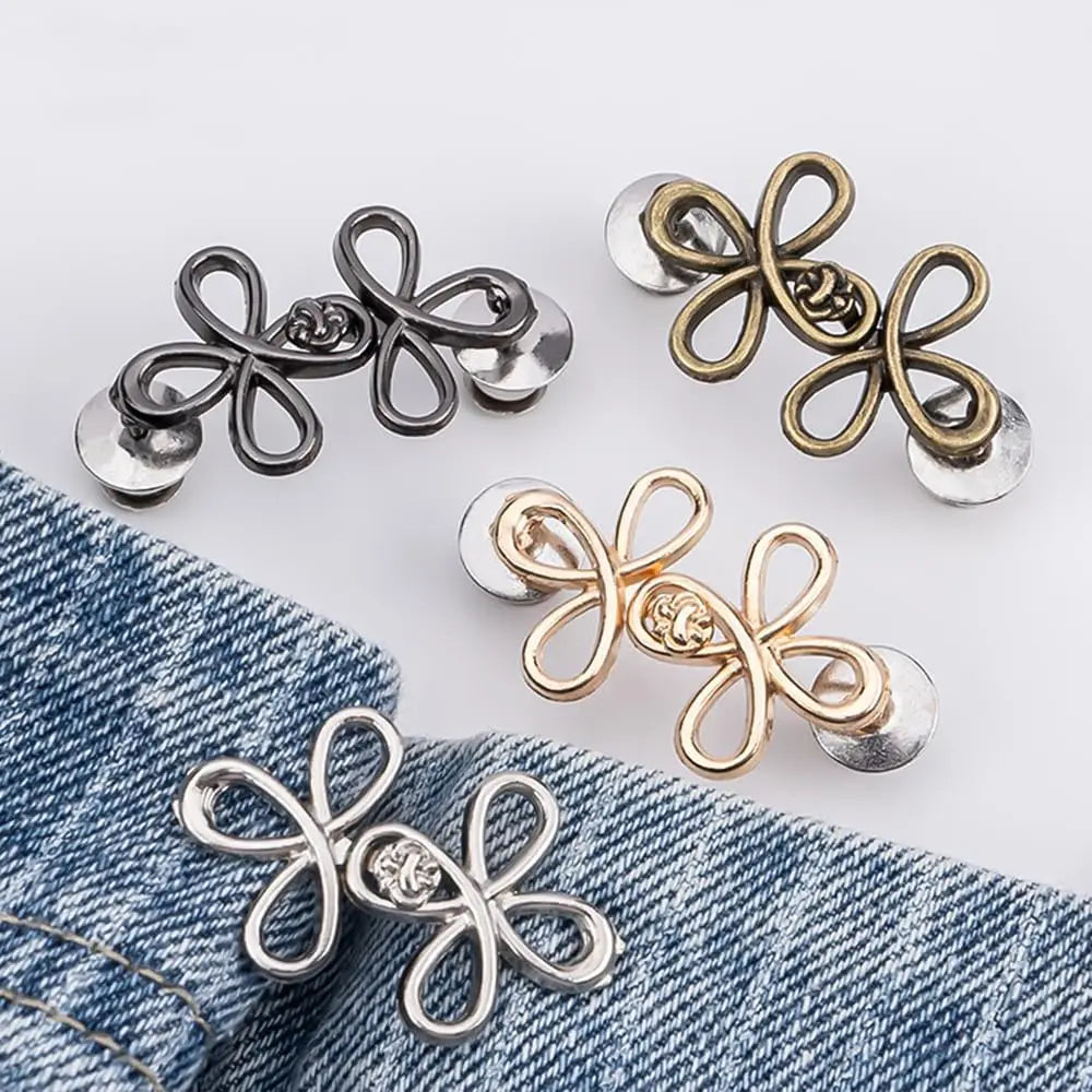 Clover Pant Waist Tightener,Waistband Tightener No Sew Buttons Pants Button Tightener, Detachable Metal Waist Buckle Pants Clips Qme