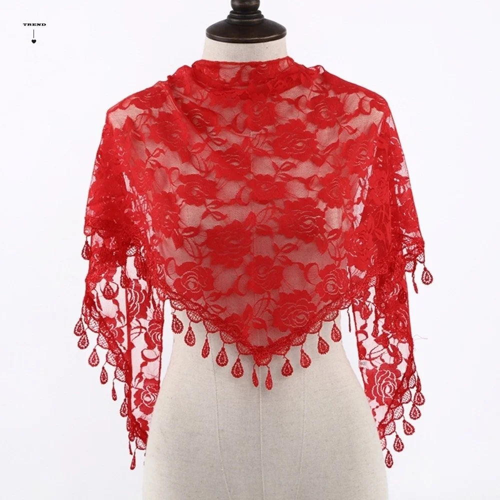 Sun Protection Lace Scarf Colorful Tassel Printed Wraps Hair Qme