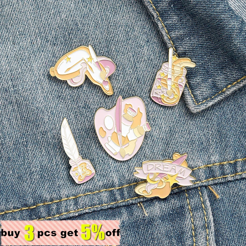 Brush Art Oil Painting Enamel Pins Cartoon Artist Dream Brooches Shirt Lapel Pin Badge Jewelry Gift for Friends Drop Shipping Qme