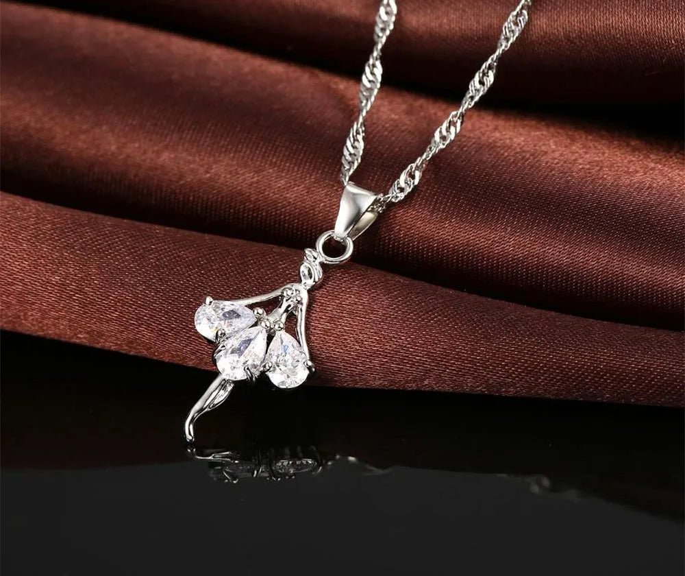 925 Sterling Silver Stamped Bridal Jewelry Sets Cute Dancing Girl Shape CZ Crystal Women Girls Engagement Anniversary Wholesale Qme