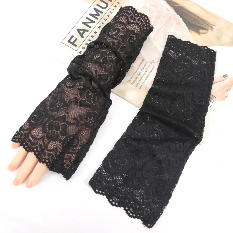 1 Pair Arm Sleeves Lace Sunscreen Short Gloves Ultra-thin UV Qme