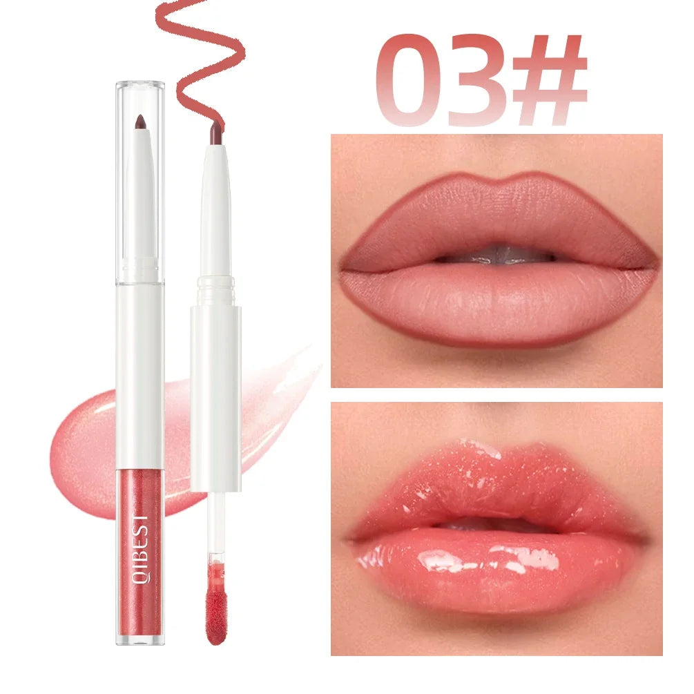 QIBEST Velvet Brown 2 In 1 Lip Liner Pencil Lipgloss Moisturizing Cherry Red Lip Liner Lip Contour Pen Makeup Women Lip Glaze Qme 03