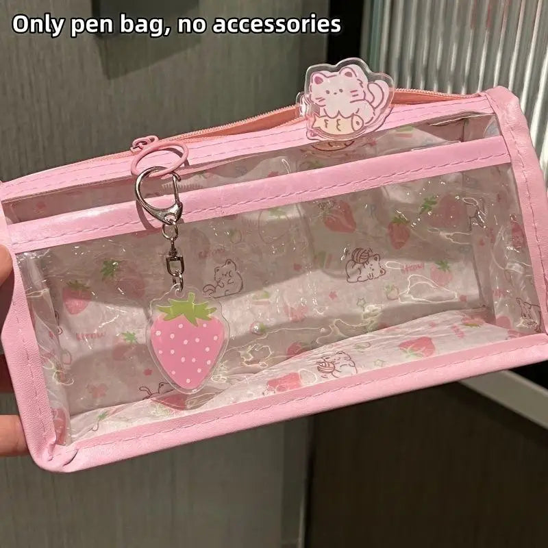 Transparent Pencil Case Durable PVC Material Large Capacity Zipper Qme A