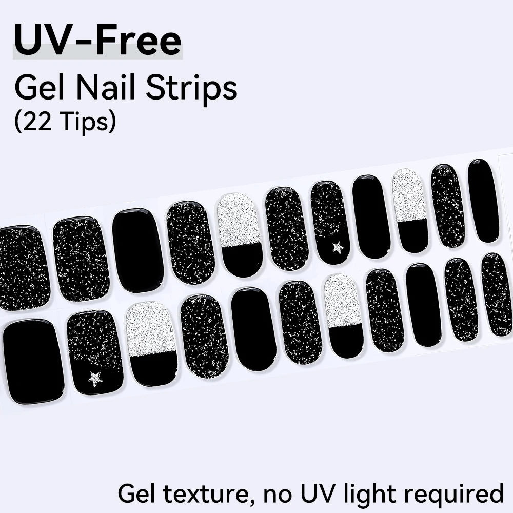 22Tips French Red Heart Kiss UV-Free Gel Nail Stickers Glitter Flower