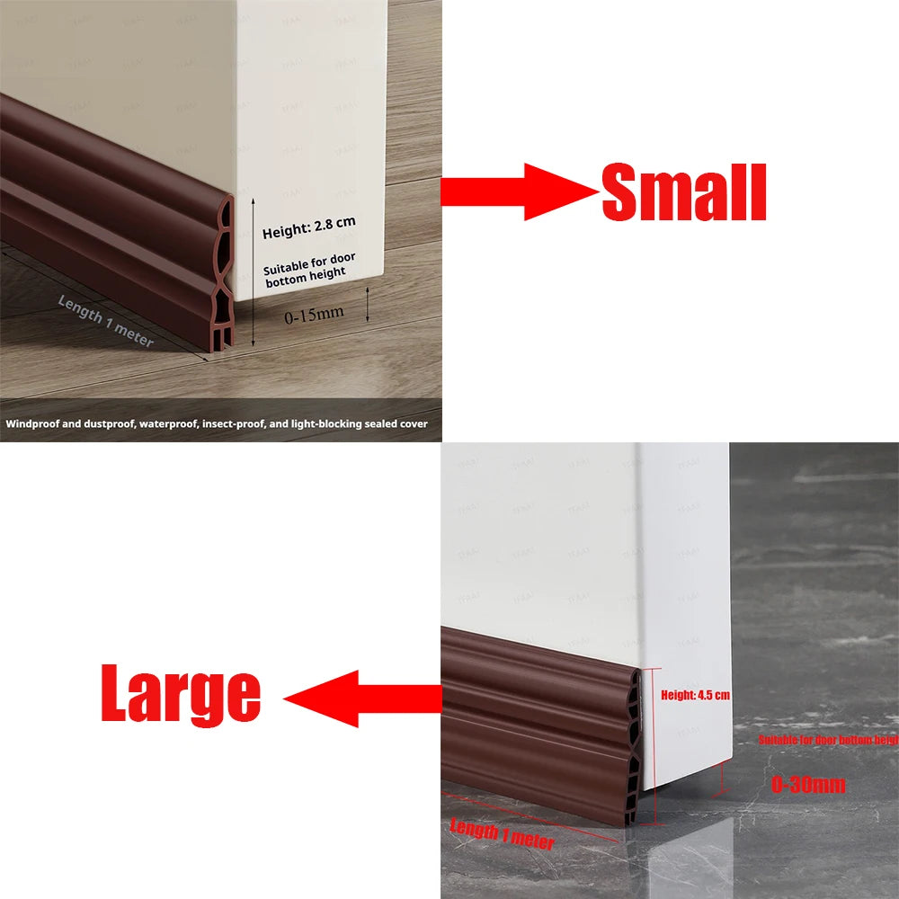 1-4Pcs Anti-Cold TPE Door Bottom Seal Strip 1M Self-adhesive Thicken Wearproof 3 Layers Windproof Door Gap Weather Strip Qme