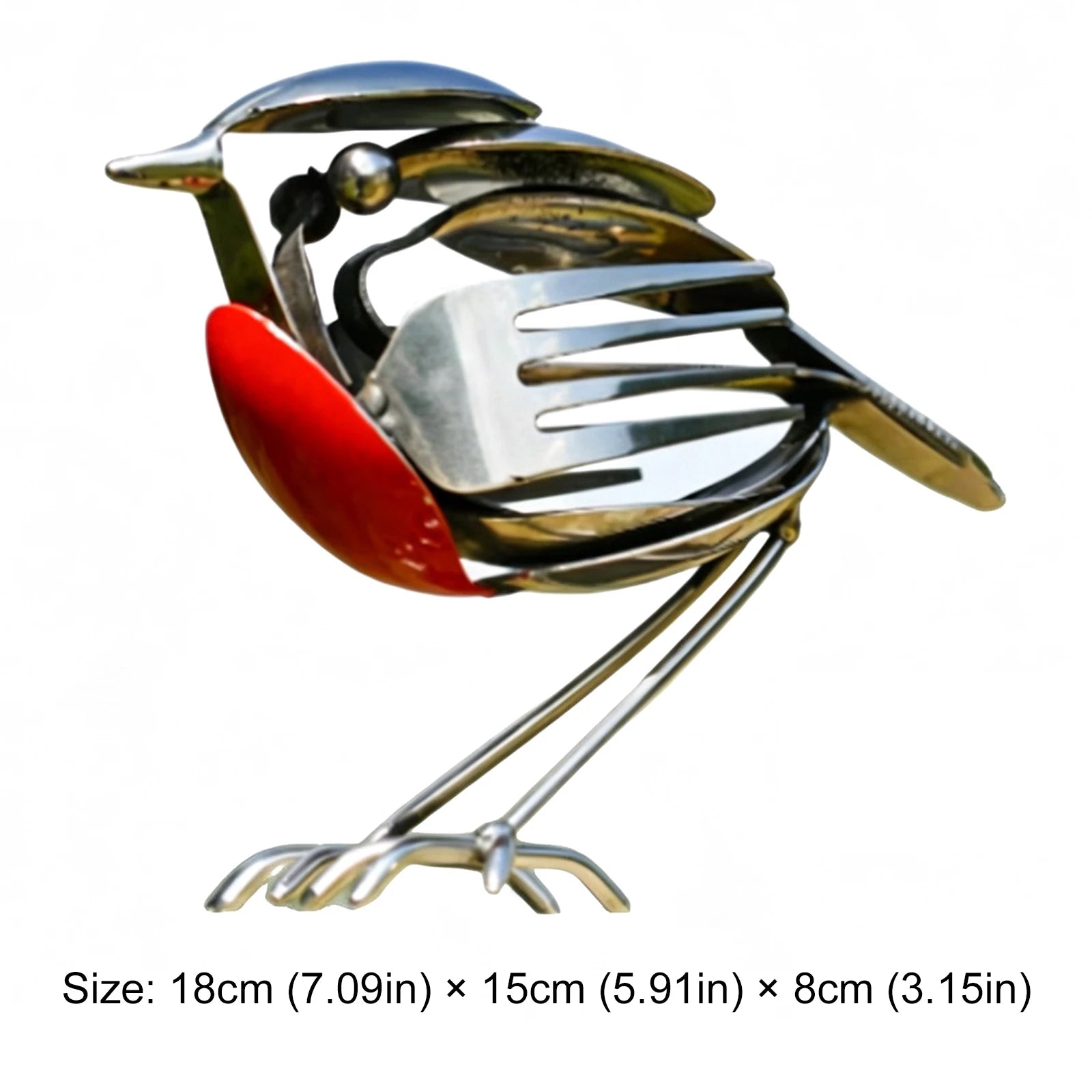 Robin Bird Statue Handmade Recycled Fork & Spoon Bird Statue Rustic Red Chest Robin Figurine for Outdoor Garden Yard Decor Qme Stainless steel