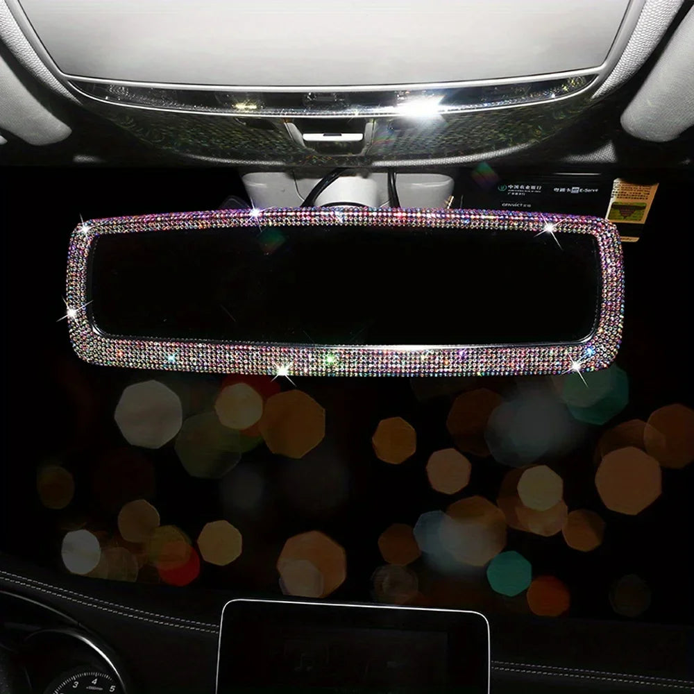 Shimmering water-drop diamond mirror car rearview mirror interior accessory rearview protection cover interior kit Qme
