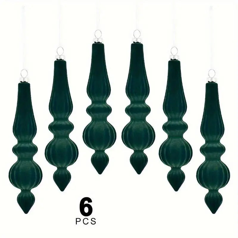6Pcs Flocked Velvet Christmas Gourd Pendant Plastic Shatterproof Christmas Cone Ball Set Reusable Xmas Tree Hanging Ornaments Qme A4