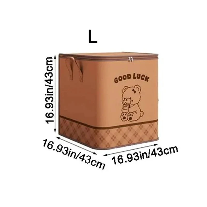 Portable Household Moving Foldable Storage Bag Large Capacity Quilt Dustproof Storage Bag Cute Bear Pattern Clothes Storage Box Qme L