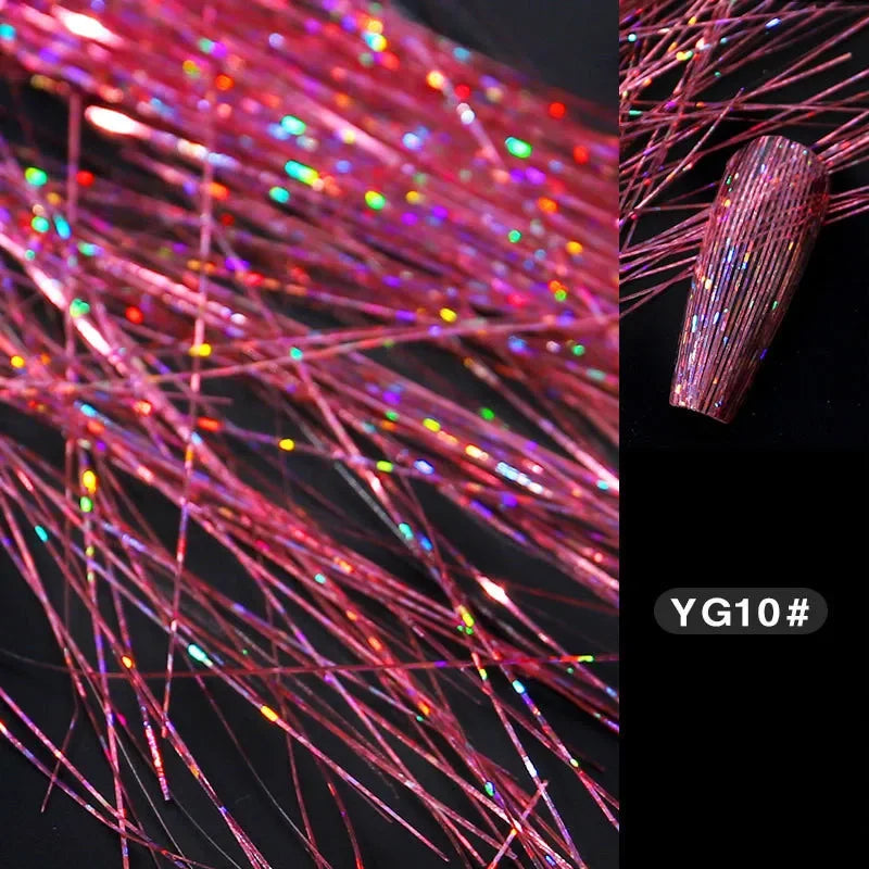 1 Bag Fluorescent Thread Nail Sticker Laser Glitter Mesh Net Line Tape Decals Holographic 3D Silk Foils Nail Art Decorations Qme YG10