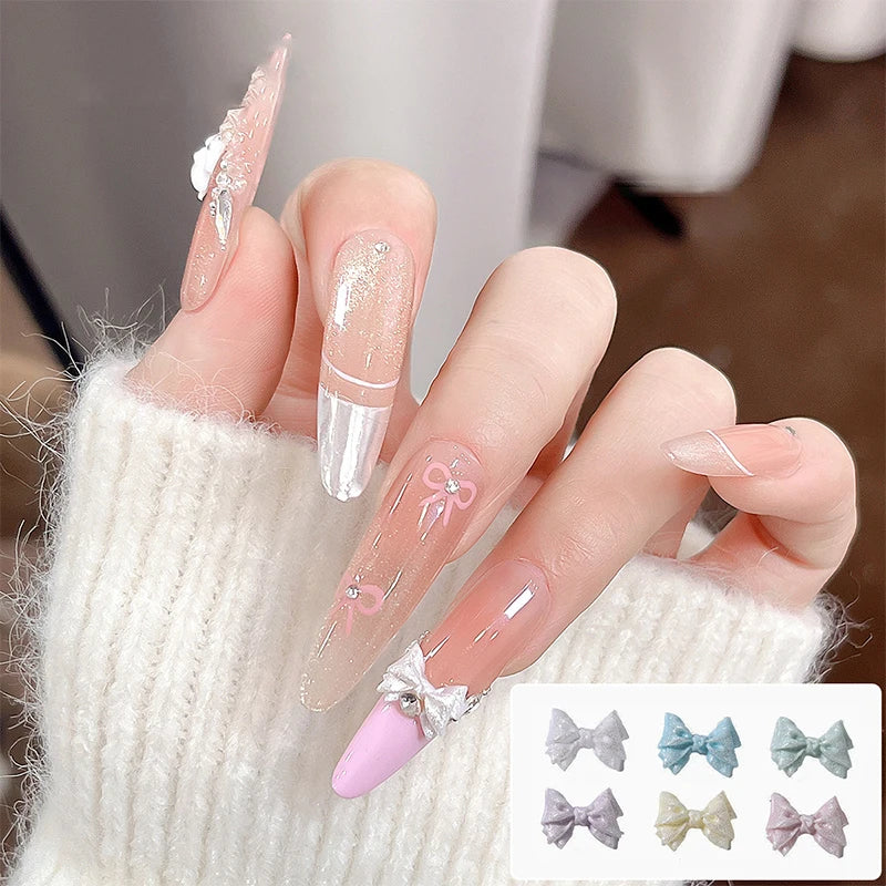 Pearlescent 3D Nail Art Bow Charm Nails Decoration Design Kawaii Qme