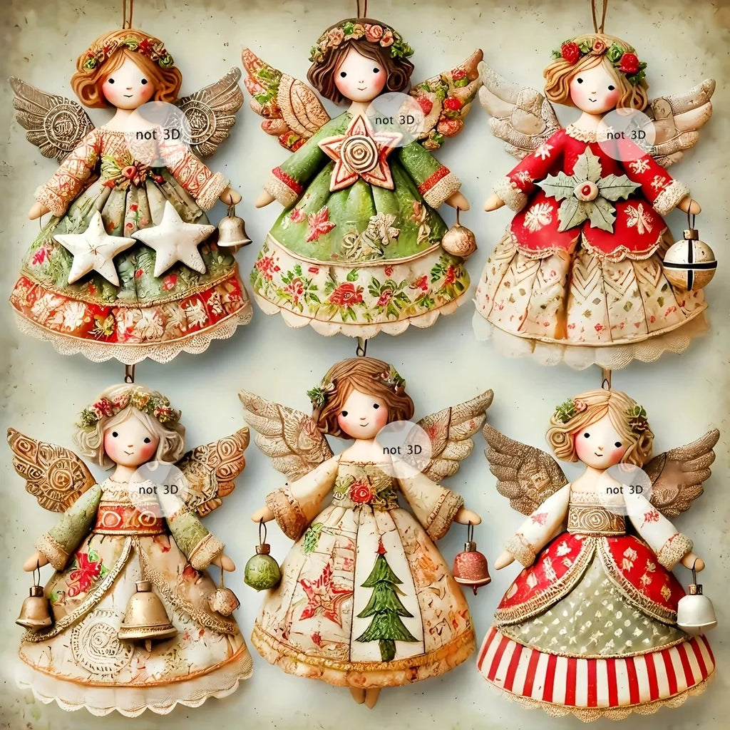 6-24pcs Rustic Retro Christmas Angels Decor Doll Pendant Wooden Angels Hanging Christmas Tree Ornament Christmas Angel Pendant Qme As Picture 6Pcs