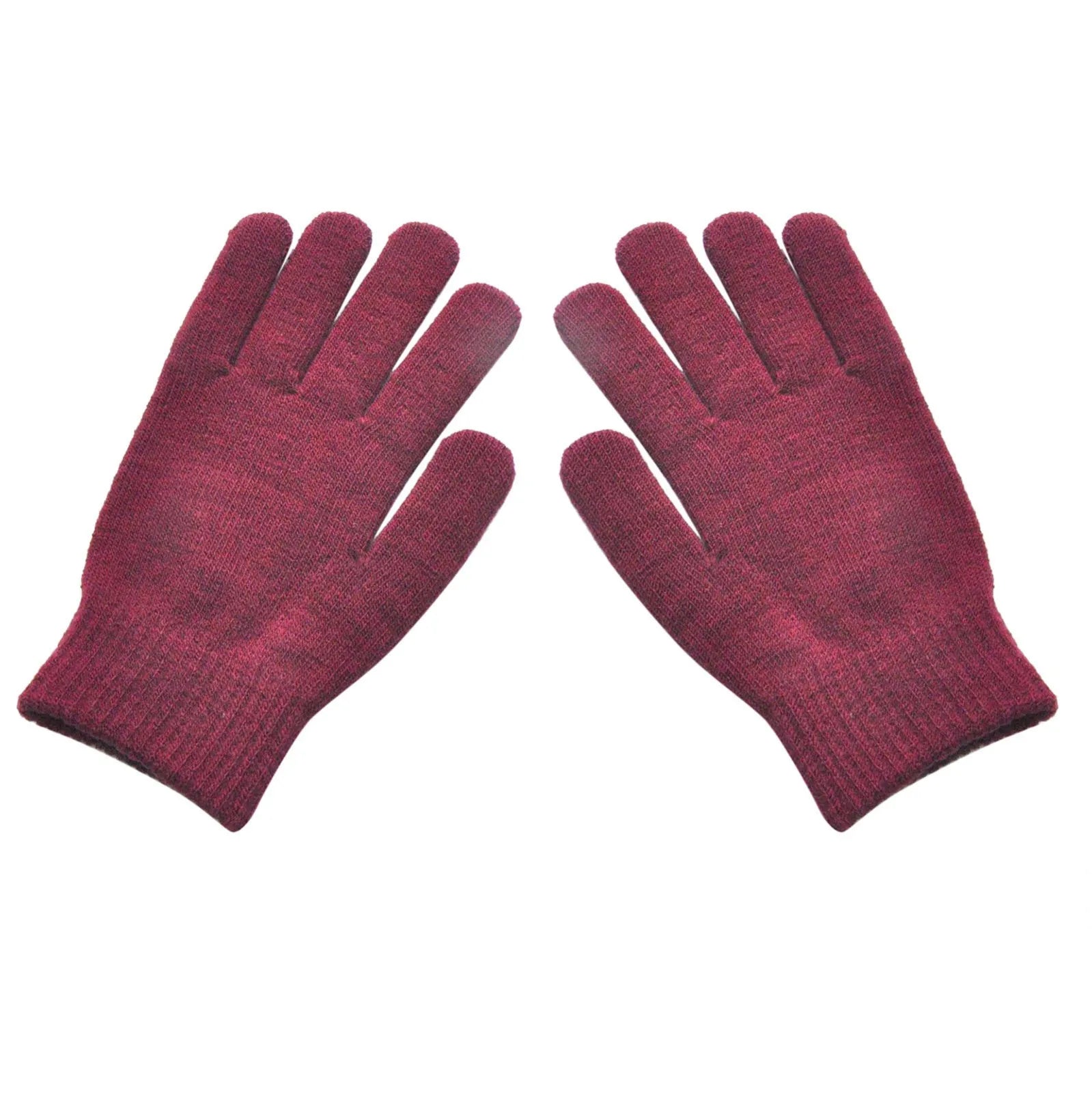Adult Solid Color Knitted Gloves Outdoor Activity Sports Riding Warm Windproof Gloves Household Protective Gloves Qme Wine One Size