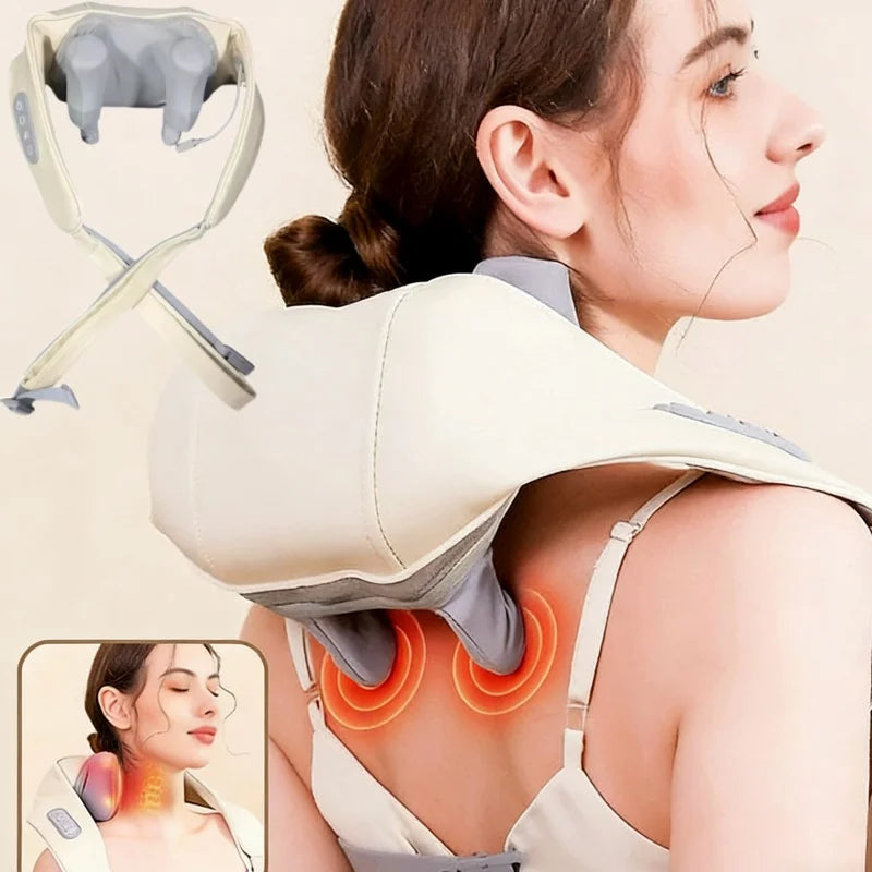 Shoulders and Neck Massager with Hot Compress Function Relaxes Back Shoulder Muscle Pain Relief Portable Bionic Qme