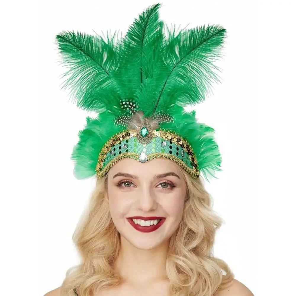 Exquisite Colorful Feather Headpiece Vintage Glitter Sequin Headband Qme