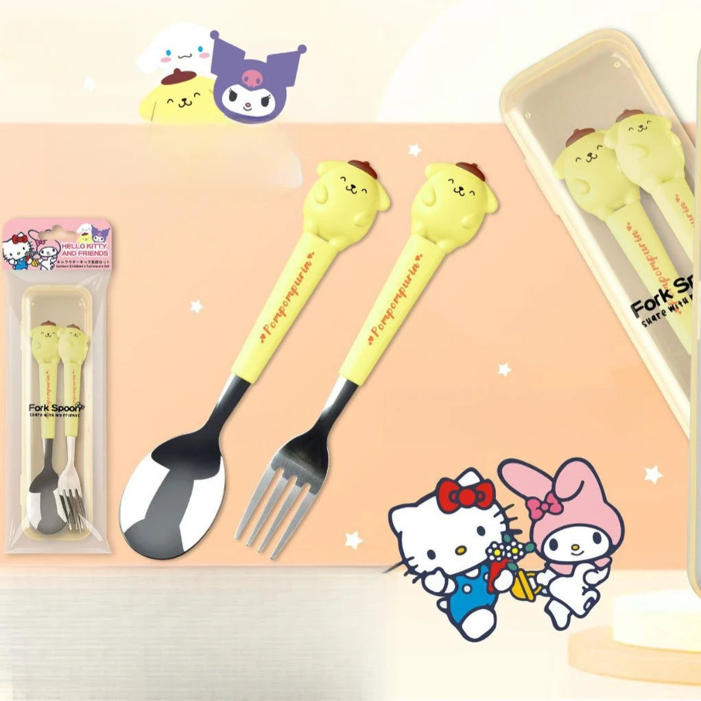 Hello Kitty Kuromi 304 Stainless Steel Cutlery Set Cute Cartoon Portable Cutlery Set with Chopsticks and Spoon Qme 5