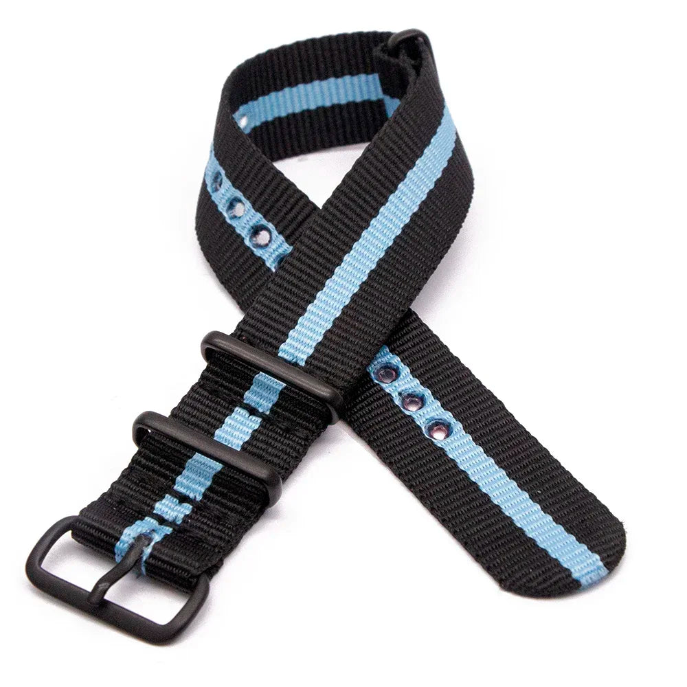 Sports Watch Band Nylon Strap Stainless Steel Black Frosted Buckle Adjustable 18MM 20MM 22MM 24MM Unisex Replacement Wristband Qme