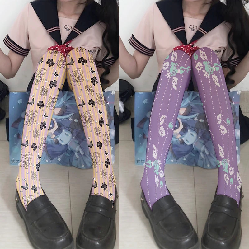 Sweet Cute Loli JK Stockings Fashion Girl 3d Printing Pink Purple Qme