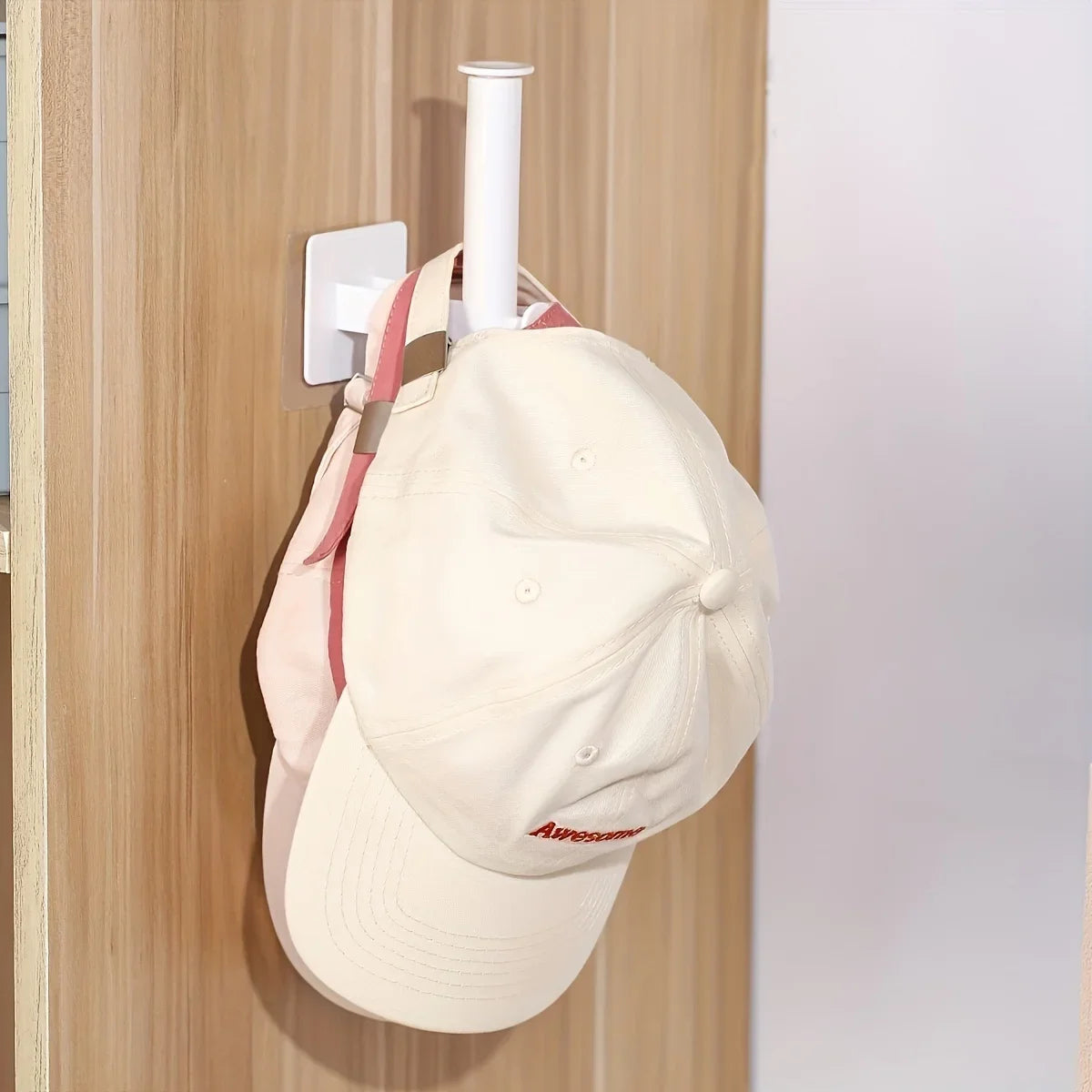 1pc L Shape Multifunctional Hooks, White Retractable Hat Rack, Wall Mounted Hat Organizer, Self Adhesive Cap Holder, Qme