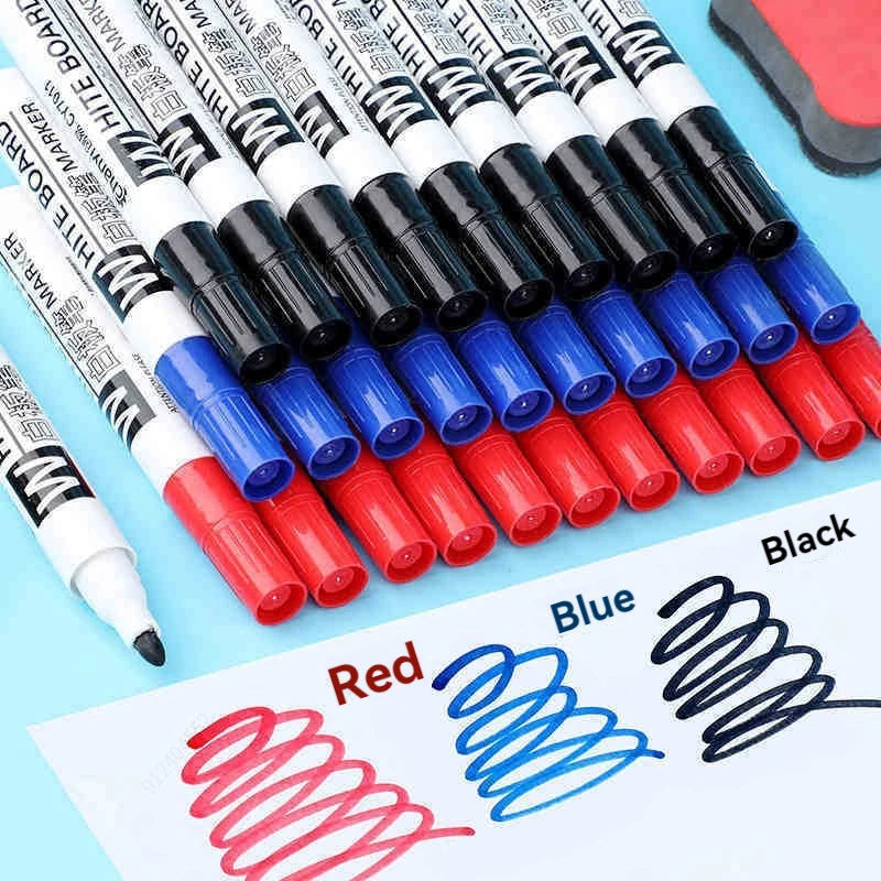6Pcs/Set Dry Erase Whiteboard Marker Pen Blackboard Pens Thin Nib Black Blue Red Color Erasable Marker Pens Qme