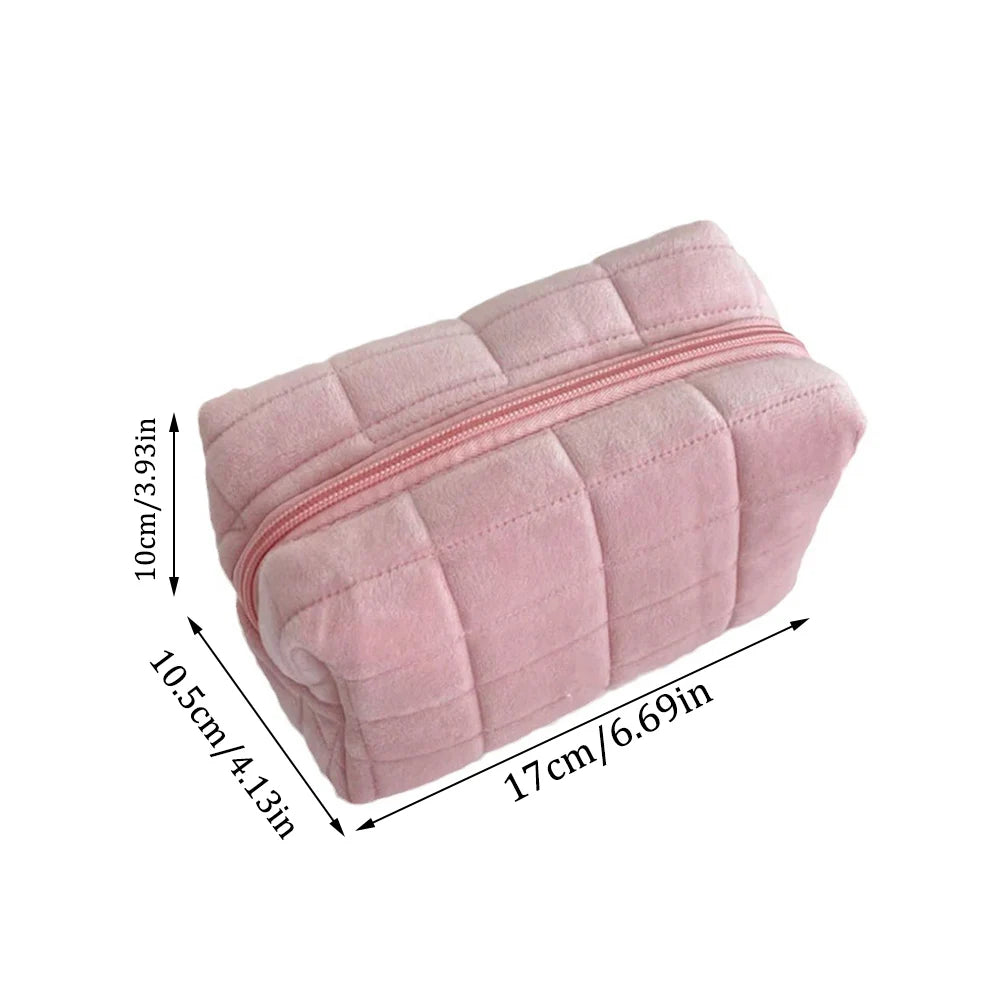 Cute Plush Makeup Bag for Women Portable Travel Small Cosmetic Bags Solid Color Zipper Toiletry Bag Washing Pouch Storage Bags Qme