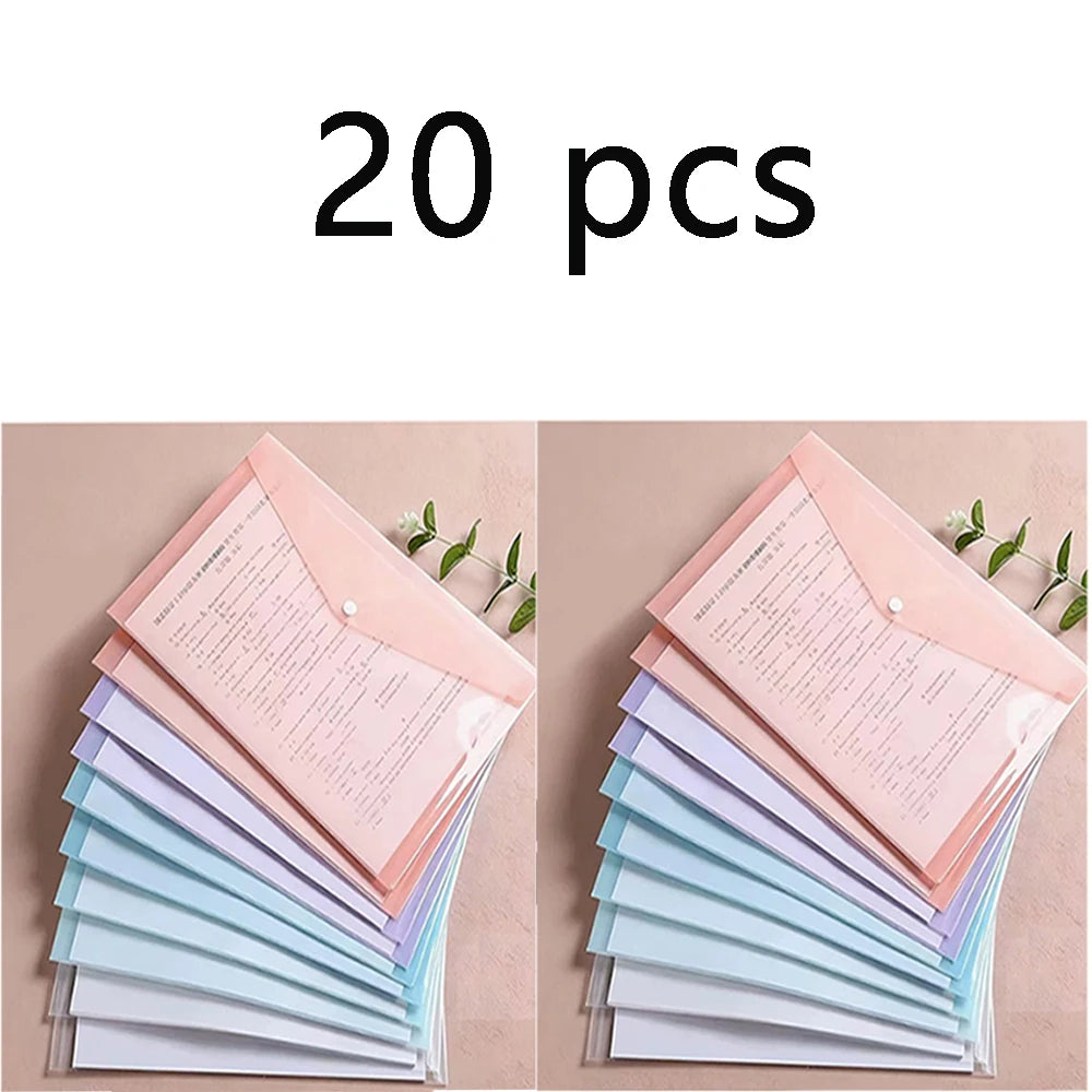 10/20/40/60 Pieces, Colorful Transparent Document Bag, A4 Size PP Plastic Student Folder, Easy To Organize School Supplies Qme 20 PCS
