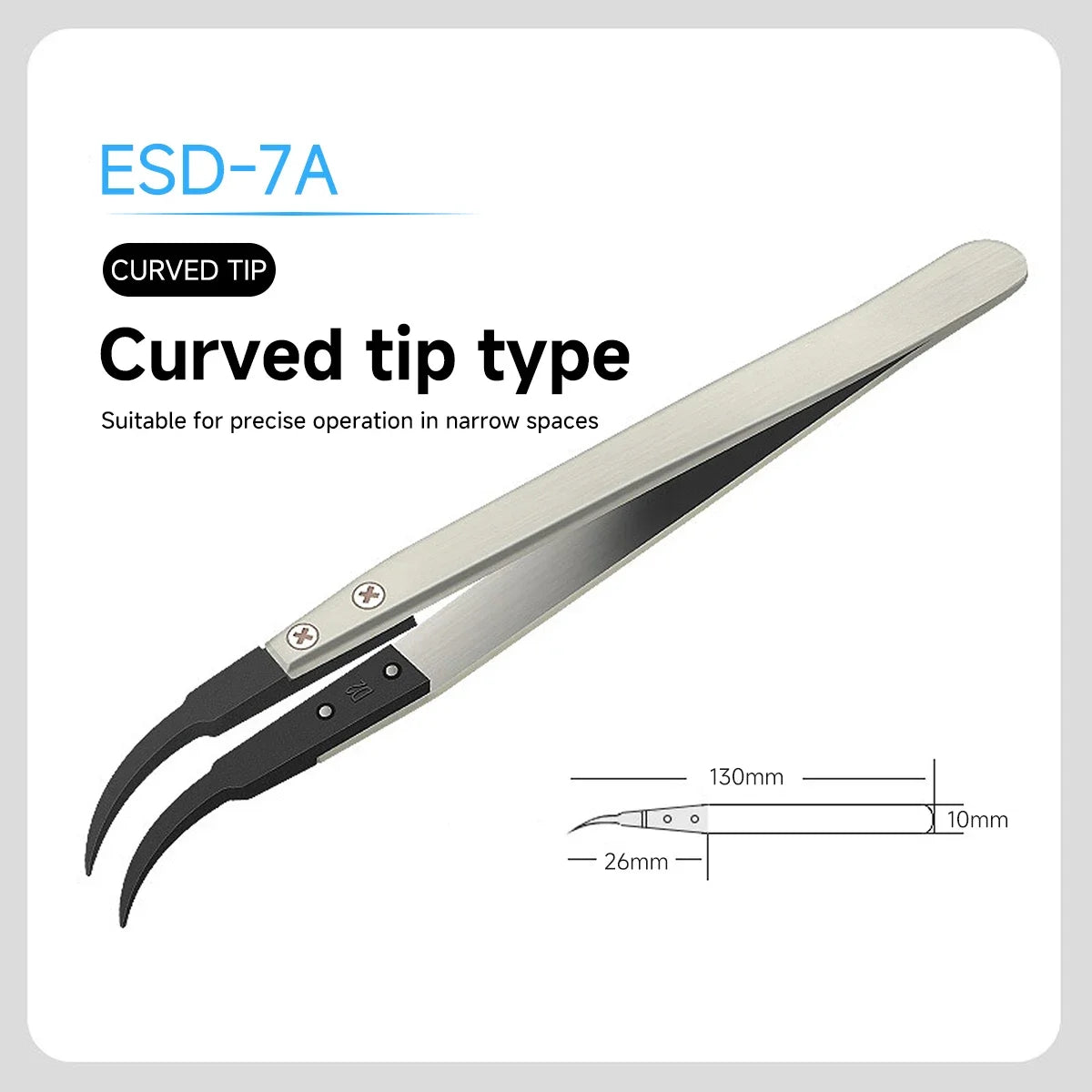 1PC For Watch Hands Installation Work Straight Elbow ESD-259 ESD-259A ESD-7A Handle Stainless Antistatic Plastic Tweezers Qme