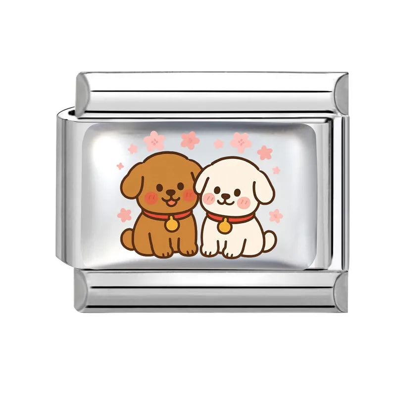 Fashion Pink Heart Dogs Cats Colorful Pets Animals Italian Charm Fit 9mm Stainless Steel Women Fashion Bracelet DIY Jewelry Gift Qme S 9