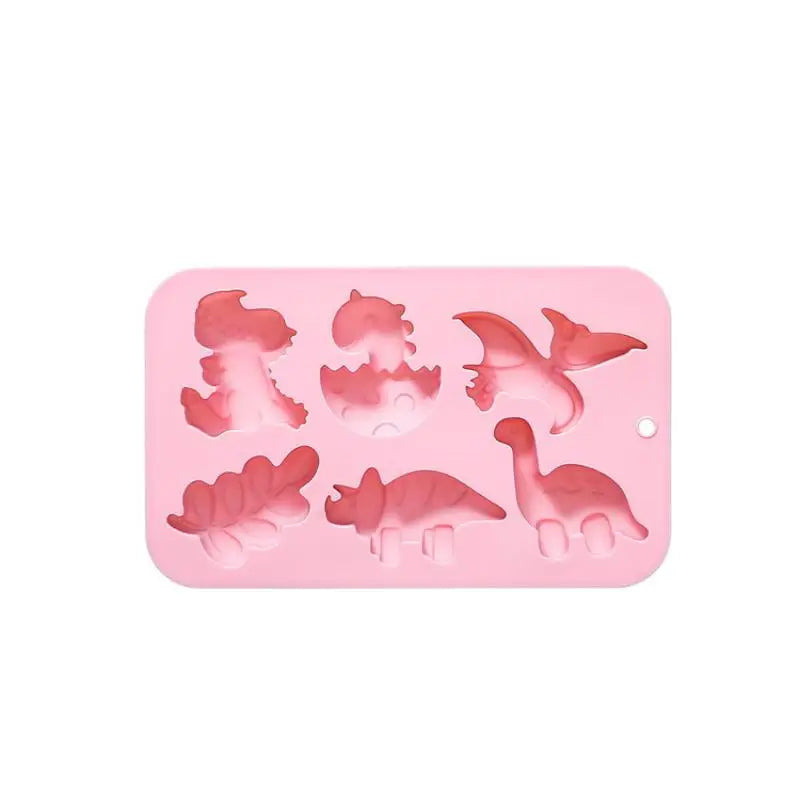 Silicone 6 Cavities Dinosaur Jello Molds Chocolate Soap Baking Qme Pink
