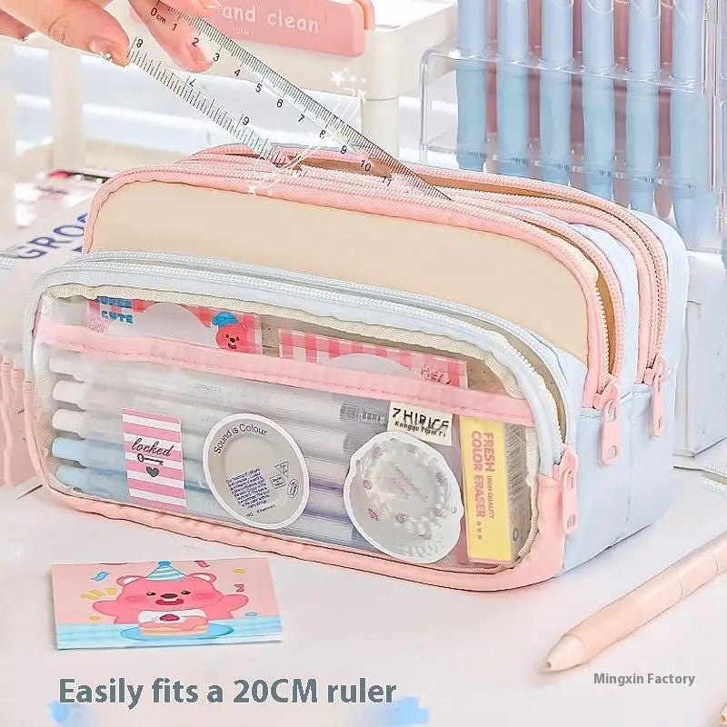 Block Transparent Large Capacity Creative Stationery Bag Qme