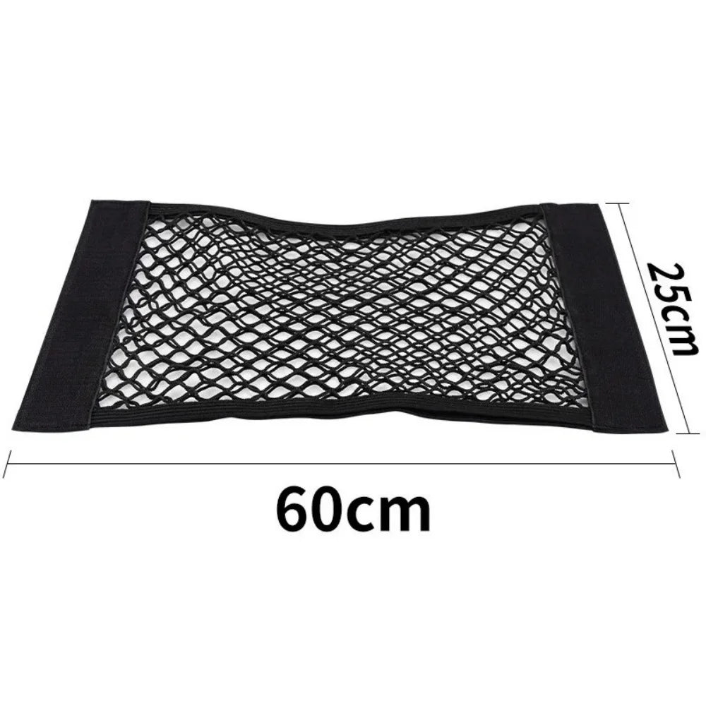 Doublelayered Mesh Bag Back Compartment Storage Universal Car Trunk Organizer Rear For Seat Net With Magic Tape Auto Interior Qme 25x60cm