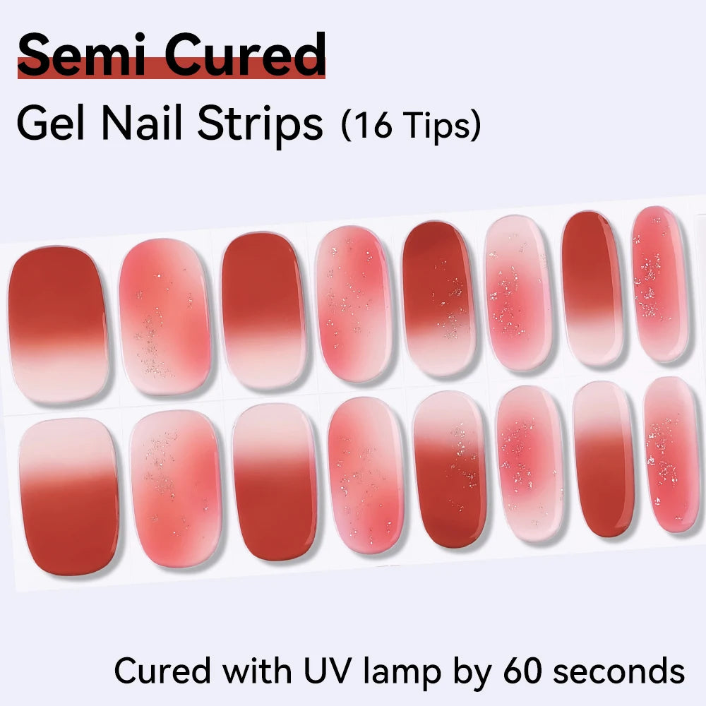 16Tips Cute Cartoon Semi Cured Gel Nail Strips French Cherry Soccer Qme NF250049