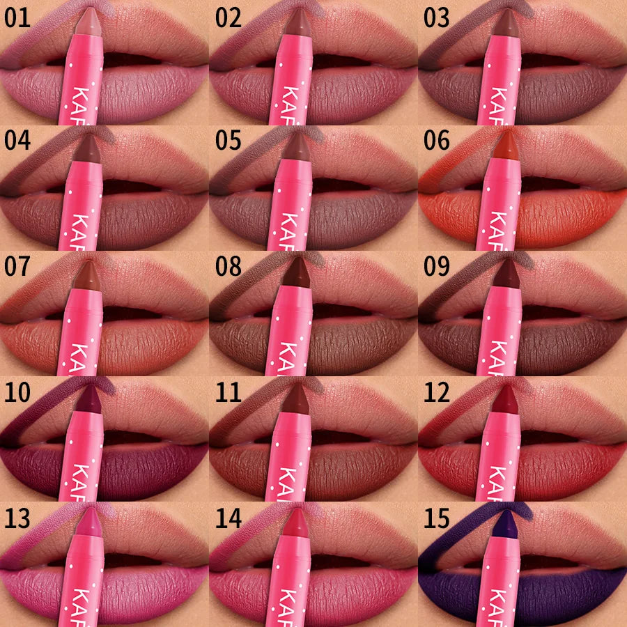 15 Colors Lipstick Pencil Waterproof Sexy Red Matte Contour Tint Qme
