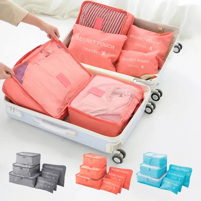 Portable Travel Organizer Storage Bags Set Suitcase Packing Cubes Set Cases Portable Luggage Clothes Shoe Tidy Pouch Folding Bag Qme