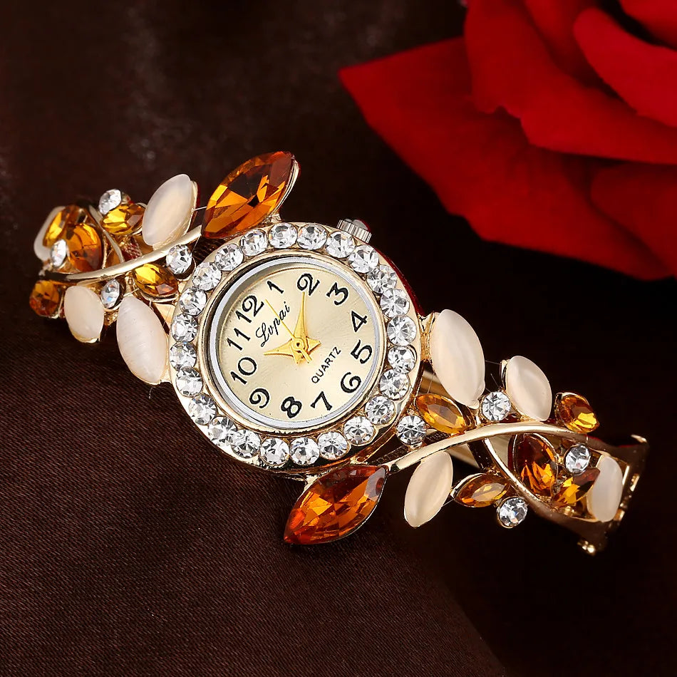 Girls’ Flower Alloy Band Beautiful Exquisite Stainless Stain No Waterproof Quartz Watch Fashion And Casual Luxury Bracelet Watch Qme