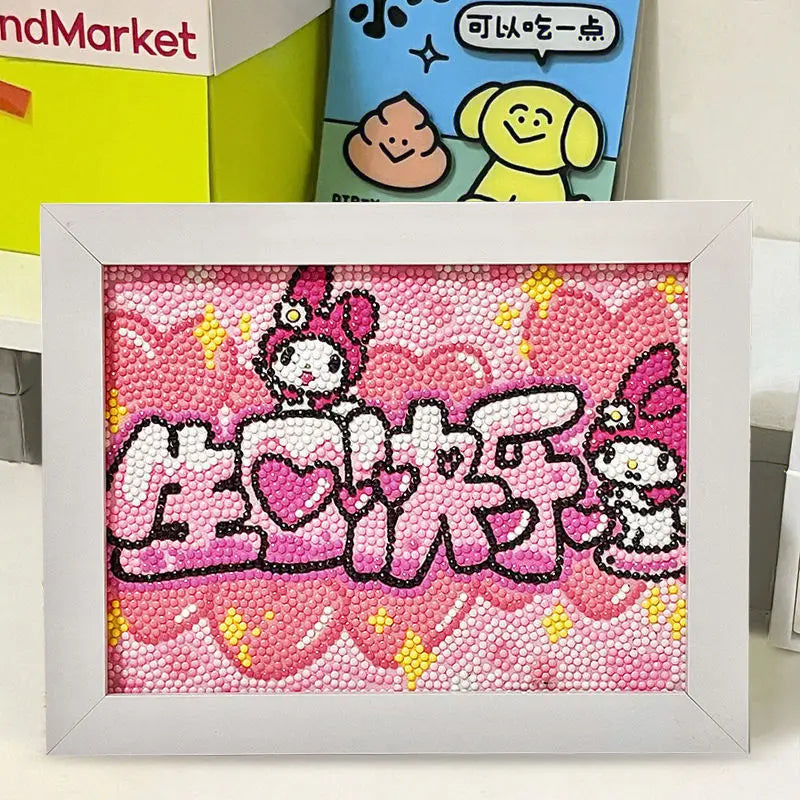 Hello Kitty Kuromi Diamond Painting DIY Craft Kit with Frame Cartoon Diamond Painting for Students Diamond Painting Gift Qme