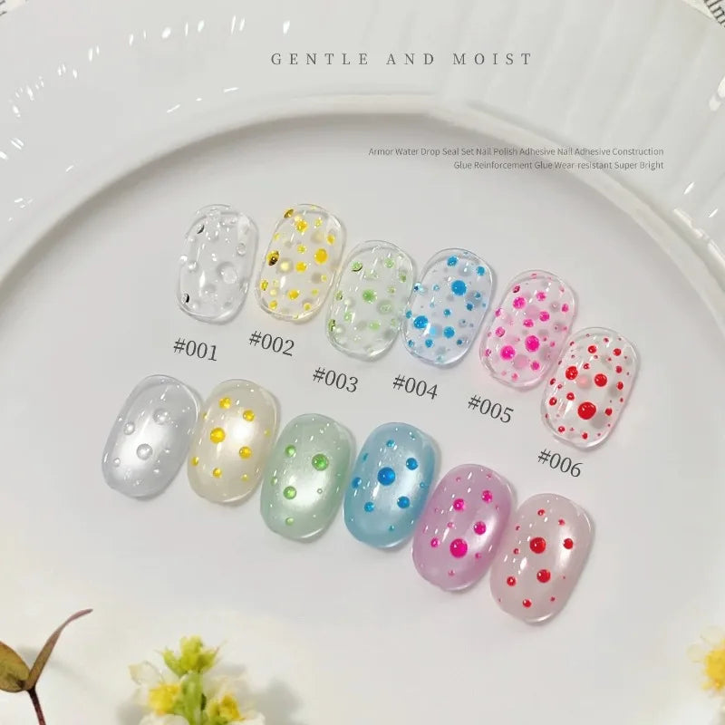 Water Drop Nail Gel Set, 3D Crystal Bubbling Gel & No Wipe Top Coat, DIY Dew Drop Effect for Glossy Glass Nails, Nail Art Design Qme