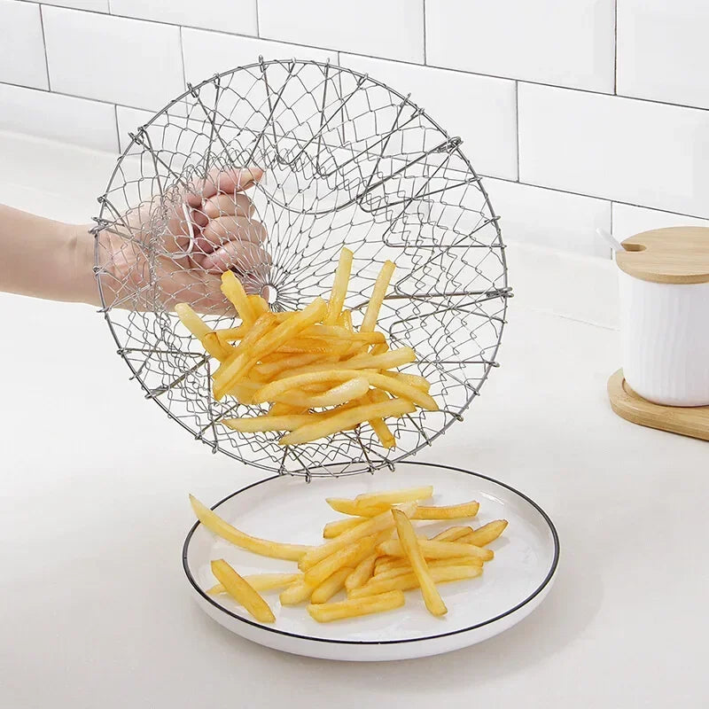 Multifunction Foldable Steam Rinse Strain Fry French Chef Basket Qme