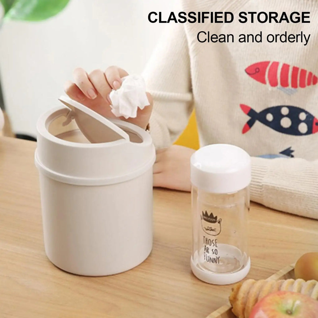 Mini Desktop Bin Small Trash Can Tube With Cover Bedroom Trash Can Garbage Can Clean Storage Box Home Desk Qme