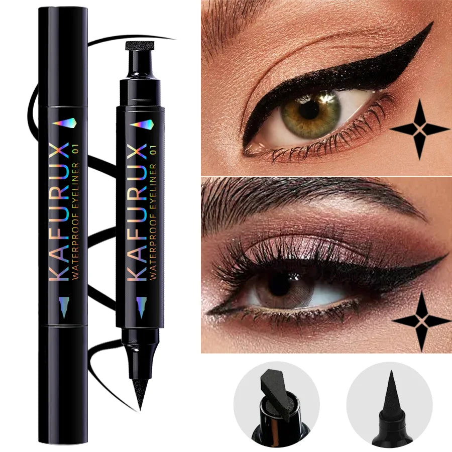 3 Colors Double Head Star Seal Eyeliner Waterproof Stamp Pen Black Qme