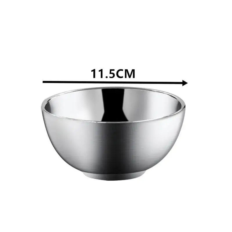 Stainless Steel Threaded Rice Bowl Dough Round Soup Double Layer Qme 11CM