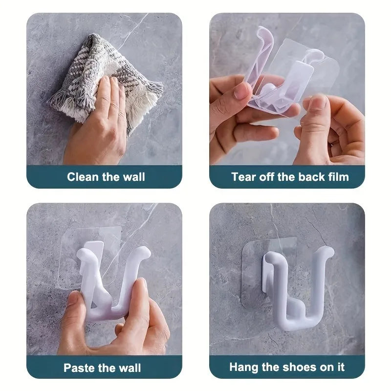 4Pcs Self Adhesive Slipper Rack - Waterproof, Wall Mounted Shoe Hook for Bathroom, Kitchen and Bedroom Decorations, Space Saving Qme